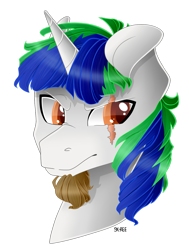 Size: 1024x1356 | Tagged: safe, artist:sk-ree, oc, species:pony, species:unicorn, bust, eye scar, facial hair, goatee, male, portrait, scar, simple background, solo, stallion, transparent background