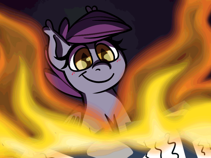 Size: 800x600 | Tagged: safe, artist:alittleofsomething, oc, oc only, oc:night stitch, species:bat pony, species:pony, animated, ask, ask night stitch, bat pony oc, burning, fire, solo, some mares just want to watch the world burn, the fire in her eyes, tumblr