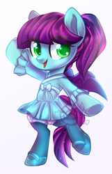 Size: 600x934 | Tagged: safe, artist:cabbage-arts, oc, oc:high pitch, species:bat pony, species:pony, bipedal, bloomers, clothing, dress, female, mary janes, pantyhose, simple background, solo