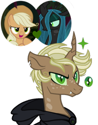 Size: 656x842 | Tagged: safe, artist:superrosey16, character:mean applejack, character:queen chrysalis, oc, oc:rotting core, parent:mean applejack, parent:queen chrysalis, parents:chrysajack, species:changepony, episode:the mean 6, g4, my little pony: friendship is magic, clone, magical lesbian spawn, male, offspring, simple background, transparent background