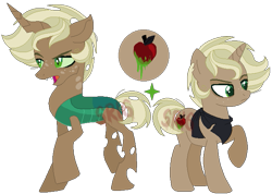 Size: 661x471 | Tagged: safe, artist:superrosey16, oc, oc only, oc:candy apple, oc:rotting core, parent:mean applejack, parent:queen chrysalis, parents:chrysajack, disguise, disguised changeling, magical lesbian spawn, male, offspring, simple background, solo, transparent background