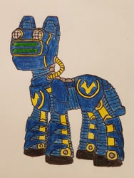 Size: 1512x2016 | Tagged: safe, artist:dice warwick, artist:dice-warwick, oc, oc only, fallout equestria, armor, fallout equestria: dance of the orthrus, fanfic art, organization: orthrus, power armor, solo, specter power armor, stable-tec colors, traditional art