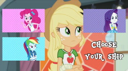Size: 1024x575 | Tagged: safe, artist:jamesawilliams1996, edit, edited screencap, screencap, character:applejack, character:pinkie pie, character:rainbow dash, character:rarity, episode:constructive criticism, g4, my little pony: equestria girls, my little pony:equestria girls, broken hand, choose your ship, geode of shielding, geode of super speed, geode of super strength, implied appledash, implied applepie, implied lesbian, implied rarijack, implied shipping, magical geodes