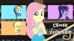 Size: 1024x575 | Tagged: safe, artist:jamesawilliams1996, edit, edited screencap, screencap, character:applejack, character:fluttershy, character:rainbow dash, character:twilight sparkle, character:twilight sparkle (scitwi), species:eqg human, episode:fluttershy's butterflies, g4, my little pony: equestria girls, my little pony:equestria girls, choose your ship, geode of super speed, geode of telekinesis, implied appleshy, implied flutterdash, implied lesbian, implied shipping, implied twishy, magical geodes