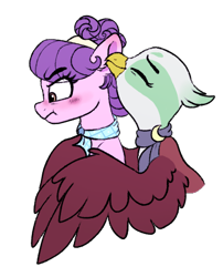 Size: 392x486 | Tagged: safe, artist:saphi-boo, character:greta, character:suri polomare, species:griffon, species:pony, crack shipping, female, hug, lesbian, mare, shipping, simple background, sureta, transparent background