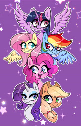 Size: 4818x7446 | Tagged: safe, artist:techycutie, character:applejack, character:fluttershy, character:pinkie pie, character:rainbow dash, character:rarity, character:twilight sparkle, character:twilight sparkle (alicorn), species:alicorn, species:earth pony, species:pegasus, species:pony, species:unicorn, absurd resolution, clothing, cowboy hat, female, group, hat, looking at you, mane six, mare, sparkles