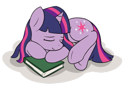 Size: 1494x1057 | Tagged: safe, artist:rivibaes, character:twilight sparkle, character:twilight sparkle (unicorn), species:pony, species:unicorn, book, curled up, cute, female, mare, simple background, sleeping, solo, that pony sure does love books, transparent background, twiabetes