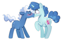 Size: 1644x1040 | Tagged: safe, artist:ashidaii, character:party favor, character:pokey pierce, species:pony, species:unicorn, blushing, cute, eyes closed, favorbetes, gay, kissing, male, pokeyfavor, shipping, simple background, stallion, transparent background