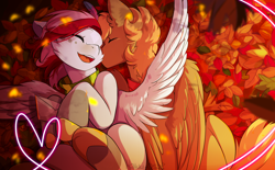 Size: 3300x2041 | Tagged: safe, artist:hakkids2, oc, oc only, species:pegasus, species:pony, eyes closed, female, heart, kiss on the cheek, kissing, male, mare, oc x oc, shipping, stallion, straight, ych result