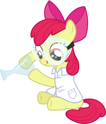 Size: 5542x6484 | Tagged: safe, artist:mit-boy, character:apple bloom, species:earth pony, species:pony, episode:twilight time, g4, my little pony: friendship is magic, absurd resolution, beaker, clothing, erlenmeyer flask, female, filly, lab coat, licking, licking lips, safety goggles, simple background, solo, tongue out, transparent background