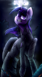 Size: 960x1728 | Tagged: safe, artist:jadekettu, character:twilight sparkle, character:twilight sparkle (unicorn), species:cockatrice, species:pony, species:unicorn, episode:stare master, g4, my little pony: friendship is magic, crying, female, full moon, moon, open mouth, petrification, resist, solo, stone, this will not end well