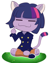 Size: 1832x2316 | Tagged: safe, artist:feralroku, character:twilight sparkle, species:human, chibi, crossover, female, humanized, hunter x hunter, neferpitou, simple background, sitting, solo, transparent background