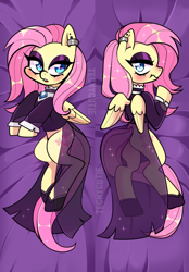 Size: 812x1166 | Tagged: safe, artist:techycutie, character:fluttershy, species:pegasus, species:pony, episode:fake it 'til you make it, body pillow, body pillow design, clothing, ear piercing, earring, eyeshadow, female, fluttergoth, jewelry, makeup, mare, piercing, solo, sparkles