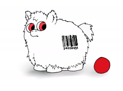 Size: 1521x1128 | Tagged: safe, artist:coalheart, adoption, albino, ball, barcode, fluffy pony, frown, solo