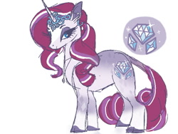 Size: 640x480 | Tagged: safe, artist:conphettey, character:rarity, species:pony, species:unicorn, g5 leak, leak, cloven hooves, coat markings, female, jewelry, leonine tail, mare, rarity (g5), redesign, simple background, solo, white background