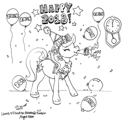 Size: 1280x1287 | Tagged: safe, artist:conphettey, species:pony, g2, female, lineart, monochrome, new year, night star, solo