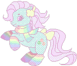 Size: 156x135 | Tagged: safe, alternate version, artist:conphettey, character:minty, species:pony, g3, bow, clothing, earmuffs, female, kidcore, pixel art, rainbow socks, scarf, simple background, socks, solo, striped socks, tail bow, transparent background