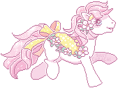 Size: 169x127 | Tagged: safe, artist:conphettey, species:pony, g1, animated, female, flower bouquet, pixel art, simple background, solo, transparent background