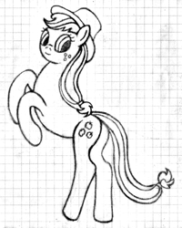Size: 512x641 | Tagged: safe, artist:mfg637, character:applejack, female, graph paper, lined paper, monochrome, simple background, sketch, solo, traditional art