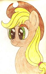 Size: 432x684 | Tagged: safe, artist:mfg637, character:applejack, bust, female, portrait, simple background, solo, traditional art