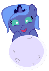 Size: 360x520 | Tagged: safe, artist:doctorxfizzle, character:princess luna, species:pony, baby, baby pony, cute, female, filly, foal, happy, looking at you, moon, open mouth, peekaboo pony pals, simple background, smiling, solo, tangible heavenly object, transparent background, woona