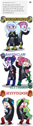 Size: 1245x4709 | Tagged: safe, artist:psychodiamondstar, character:indigo zap, character:lemon zest, character:sour sweet, character:sugarcoat, character:sunny flare, character:twilight sparkle, character:twilight sparkle (scitwi), species:eqg human, my little pony:equestria girls, angry, ask, clothing, female, fist pump, glasses, gryffindor, harry potter, hufflepuff, no pupils, ravenclaw, school uniform, simple background, slytherin, snake, tumblr, unamused, white background, wizard, wizard robe