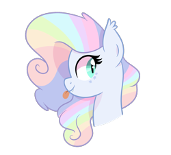 Size: 1162x1050 | Tagged: safe, artist:ashidaii, oc, species:bat pony, species:pony, bust, female, mare, portrait, rainbow hair, simple background, solo, tongue out, transparent background