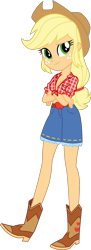 Size: 806x2209 | Tagged: safe, artist:imperfectxiii, artist:mlgskittles, edit, editor:slayerbvc, character:applejack, my little pony:equestria girls, applejack's hat, boots, braless, breasts, cleavage, clothing, cowboy boots, cowboy hat, crossed arms, denim shorts, edited edit, female, front knot midriff, hat, midriff, sfw edit, shorts, simple background, solo, stetson, transparent background, vector, vector edit
