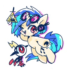 Size: 980x1098 | Tagged: safe, artist:sibashen, character:dj pon-3, character:vinyl scratch, species:pony, species:unicorn, bill cipher, commander peepers, female, glasses, gravity falls, mare, marker drawing, solo, traditional art, wander over yonder