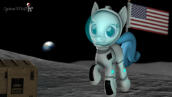 Size: 1920x1080 | Tagged: safe, artist:spinostud, species:pony, 3d, astronaut, earth, female, flag, generic pony, mare, moon, planet, source filmmaker, space, space suit