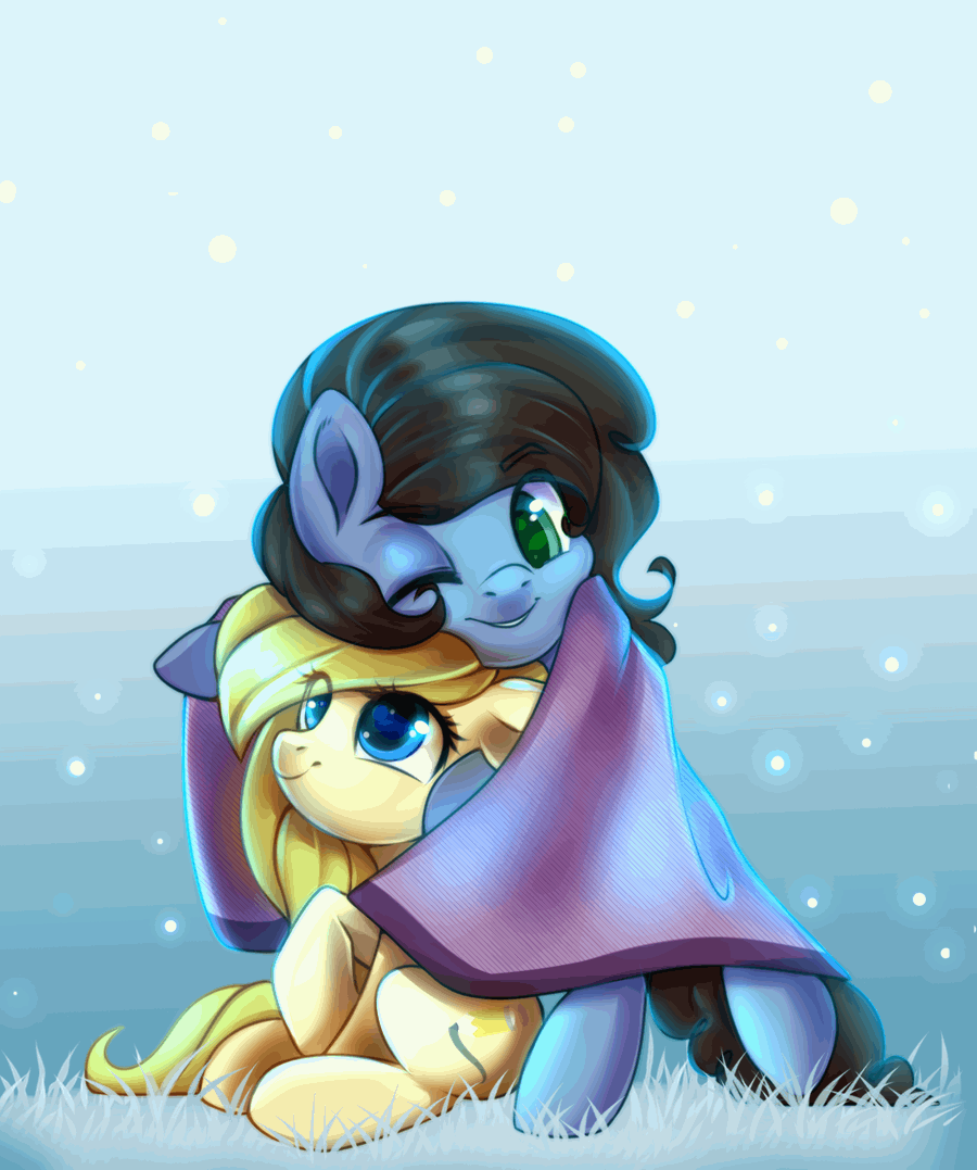 Size: 900x1077 | Tagged: safe, artist:cabbage-arts, oc, oc only, species:pony, animated, barely animated, blanket, cuddling, gif, hug, smiling, snow, ych result