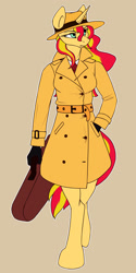 Size: 1024x2048 | Tagged: safe, artist:gasmaskfox, character:sunset shimmer, species:anthro, species:pony, species:unguligrade anthro, species:unicorn, clothing, female, gloves, solo, trenchcoat