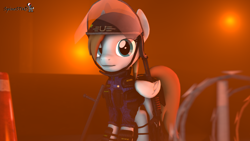 Size: 1920x1080 | Tagged: safe, artist:spinostud, oc, oc only, species:pegasus, species:pony, fallout equestria, 3d, barbed wire, clothing, female, helmet, looking at you, mare, security, security armor, security guard, source filmmaker, uniform, vault security armor, vault suit
