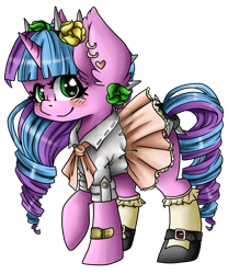 Size: 1024x1230 | Tagged: safe, artist:sk-ree, oc, oc:ivy lush, species:pony, species:unicorn, clothing, cute, deviantart watermark, female, mare, mary janes, obtrusive watermark, ocbetes, shoes, simple background, skirt, socks, solo, transparent background, watermark