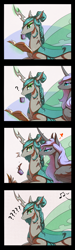 Size: 913x3061 | Tagged: safe, artist:begasus, character:nightmare moon, character:princess luna, character:queen chrysalis, species:alicorn, species:changeling, species:pony, ship:chrysmoon, female, lesbian, licking, mare, shipping, tongue out