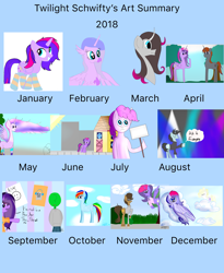 Size: 2920x3568 | Tagged: safe, artist:wonderschwifty, character:neon lights, character:oleander, character:pinkie pie, character:rising star, oc, oc:binky, oc:lily feathers, oc:maverick cloud, oc:wonder sparkle, them's fightin' herds, 2018, art summary