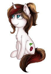 Size: 700x1011 | Tagged: safe, artist:deraniel, oc, oc only, oc:scarlet serenade, species:pony, species:unicorn, female, mare, simple background, sitting, smiling, solo, transparent background, ych result