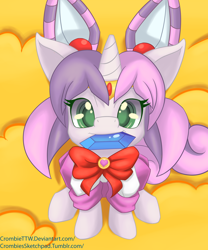Size: 2000x2400 | Tagged: safe, artist:crombiettw, character:sweetie belle, chibi moon, chibi-usa, clothing, colored pupils, costume, crossover, cute, diasweetes, parody, rhythm is magic, sailor moon