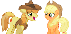 Size: 1274x616 | Tagged: safe, artist:sapphireartemis, character:applejack, character:braeburn, species:pony, ship:braejack, applecest, blushing, female, incest, male, shipping, simple background, story included, straight, transparent background