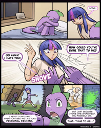 Size: 5649x7165 | Tagged: safe, artist:garam, character:rarity, character:spike, character:twilight sparkle, species:human, comic:their first, ship:twispike, absurd resolution, boxers, clothing, comic, explicit series, female, grimdark series, humanized, male, partial nudity, shipping, skirt, straight, topless, underwear, voyeurism