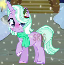 Size: 1076x1080 | Tagged: safe, artist:superrosey16, oc, oc:snowflake, parent:double diamond, parent:starlight glimmer, parents:glimmerdiamond, species:pony, species:unicorn, female, mare, offspring, snow, solo