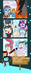 Size: 822x1920 | Tagged: safe, artist:psychodiamondstar, character:indigo zap, character:sour sweet, character:sugarcoat, character:sunny flare, character:twilight sparkle, character:twilight sparkle (scitwi), species:pony, my little pony:equestria girls, christmas, crystal prep shadowbolts, elves, equestria girls ponified, fire, food, holiday, marshmallow, ponified, seaponified, snow, snowman, species swap, unicorn sci-twi, winter