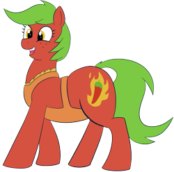 Size: 1123x1115 | Tagged: safe, artist:feralroku, oc, oc only, oc:cayenne, species:pony, 2019 community collab, derpibooru community collaboration, apron, chubby, clothing, irc, simple background, smiling, solo, transparent background