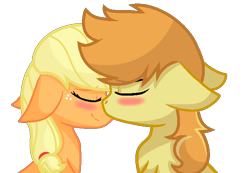 Size: 686x476 | Tagged: safe, artist:sapphireartemis, character:applejack, character:braeburn, species:pony, ship:braejack, applecest, female, floppy ears, incest, male, nuzzling, shipping, simple background, story included, straight, transparent background, white outline