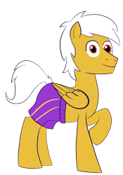 Size: 1176x1684 | Tagged: safe, artist:feralroku, oc, oc only, oc:inesco, species:pegasus, species:pony, 2019 community collab, derpibooru community collaboration, folded wings, raised hoof, simple background, solo, swim trunks, transparent background, wings