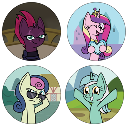 Size: 2250x2250 | Tagged: safe, artist:toonboy92484, character:bon bon, character:lyra heartstrings, character:princess cadance, character:sweetie drops, character:tempest shadow, buttons