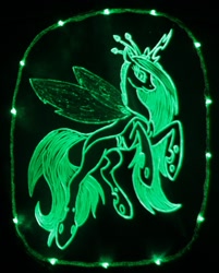 Size: 1113x1386 | Tagged: safe, artist:begasus, artist:irfp250n, character:queen chrysalis, species:changeling, species:pony, acrylic plastic, acrylight, craft, engraving, female, flying, led, mare, solo, spread wings, wings