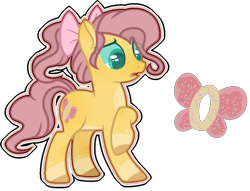 Size: 1184x906 | Tagged: safe, artist:jxst-alexa, oc, parent:cheese sandwich, parent:fluttershy, parents:fluttersandwich, species:earth pony, species:pony, bow, female, hair bow, mare, offspring, solo