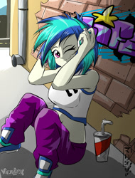 Size: 750x985 | Tagged: safe, artist:viejillox64art, character:dj pon-3, character:vinyl scratch, species:human, my little pony:equestria girls, belly button, female, humanized, midriff, shoes, sneakers, solo