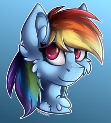 Size: 888x987 | Tagged: safe, artist:deraniel, character:rainbow dash, species:pegasus, species:pony, bust, chest fluff, female, fluffy, gradient background, mare, portrait, smiling, solo